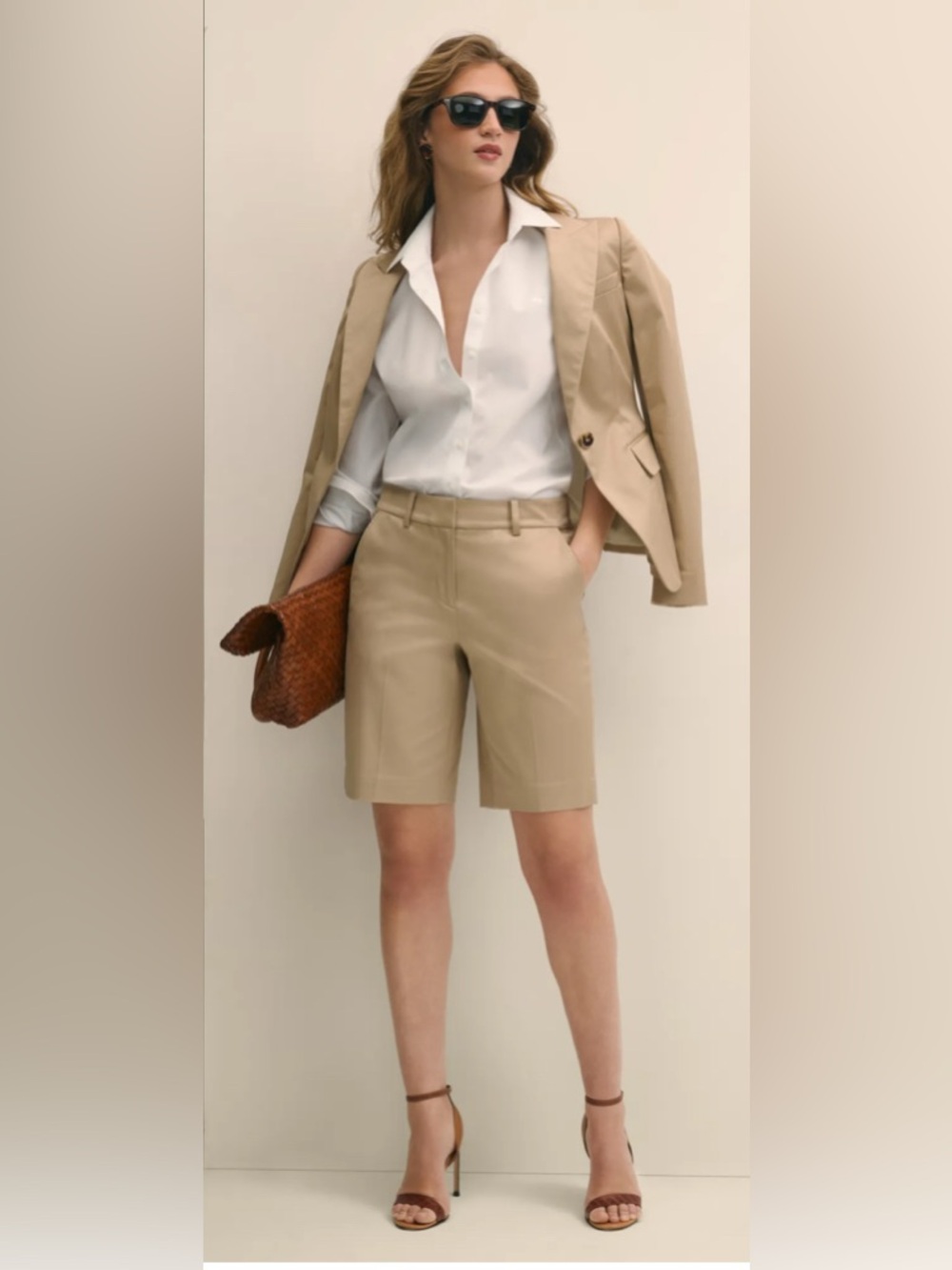 Ralph Lauren Tailored High-Rise Beige Cotton Bermuda Shorts